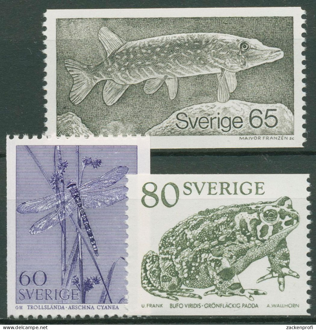 Schweden 1979 Tiere Libelle Hecht Kröte 1075/77 Postfrisch - Unused Stamps