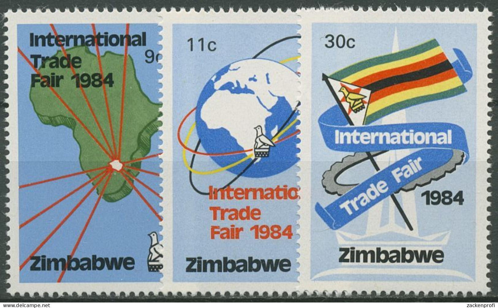 Simbabwe 1984 Int. Handelsmesse In Bulawayo Erdkugel 286/88 Postfrisch - Zimbabwe (1980-...)