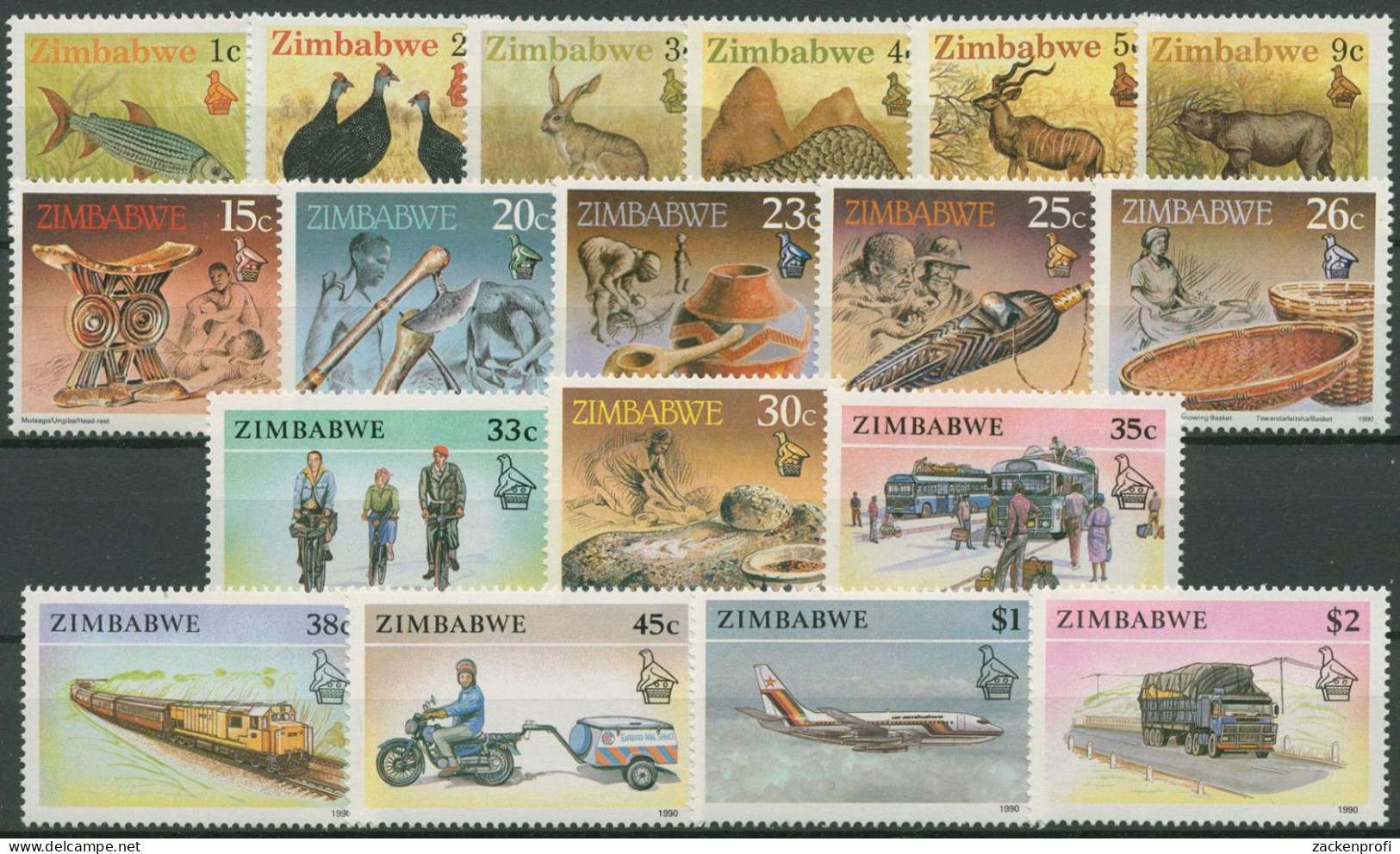 Simbabwe 1990 Tiere Kunsthandwerk Transportwesen 418/35 Postfrisch - Zimbabwe (1980-...)