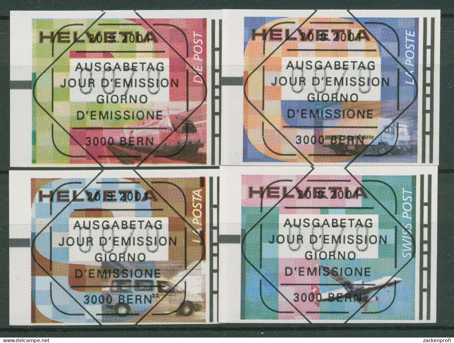 Schweiz Automatenmarken 2001 Transportmittel Der Post ATM 11/14 Mit TOP-Stempel - Sellos De Distribuidores