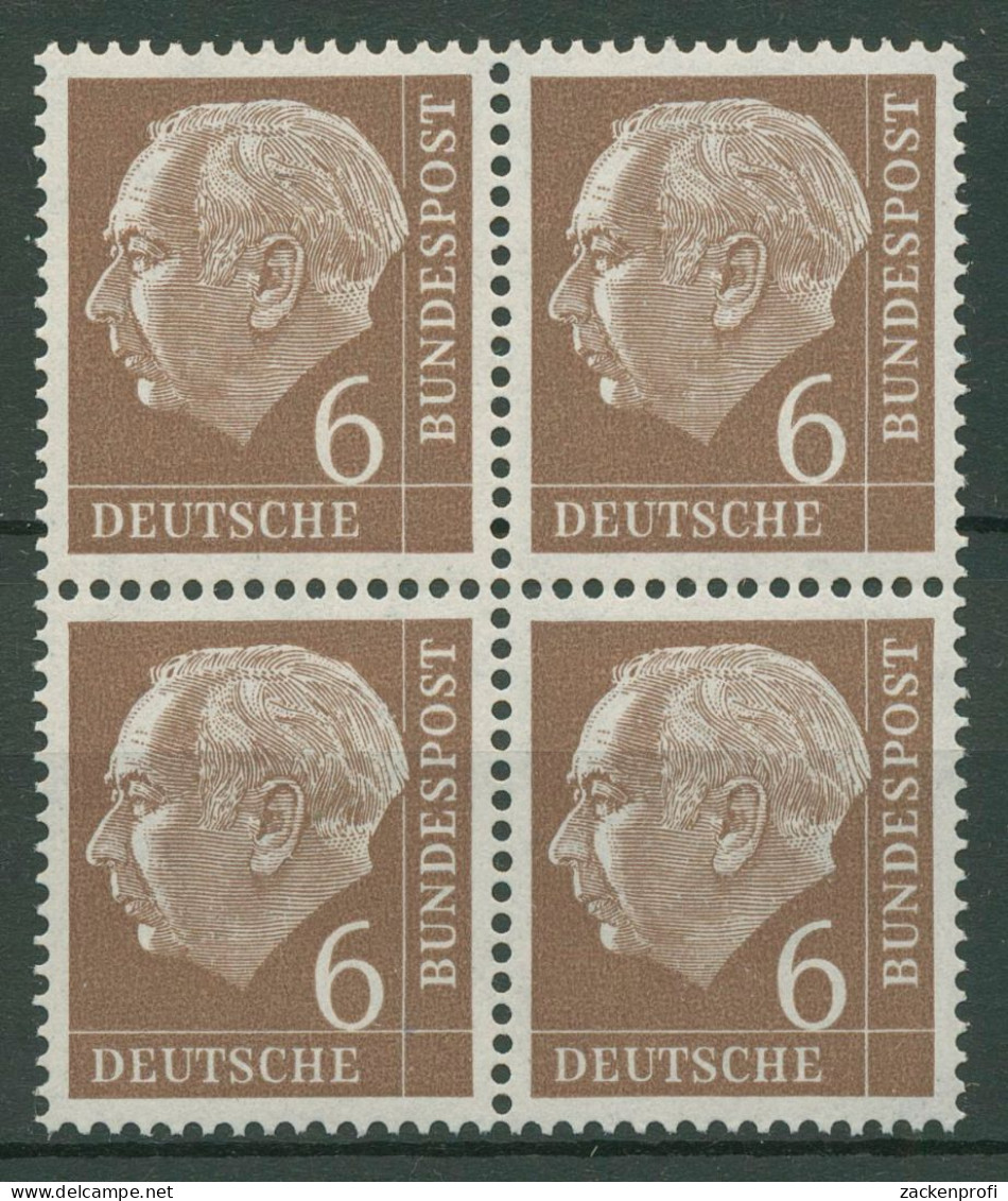 Bund 1954 Th. Heuss I Bogenmarken 180 4er-Block Postfrisch - Unused Stamps