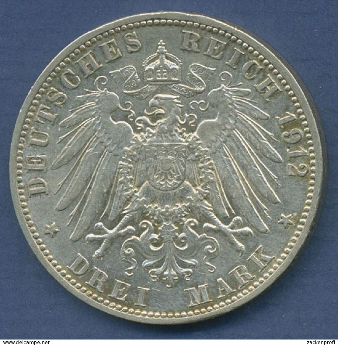 Baden 3 Mark 1912 G, Großherzog Friedrich II., J 39 Vz/vz+ (m6274) - 2, 3 & 5 Mark Zilver