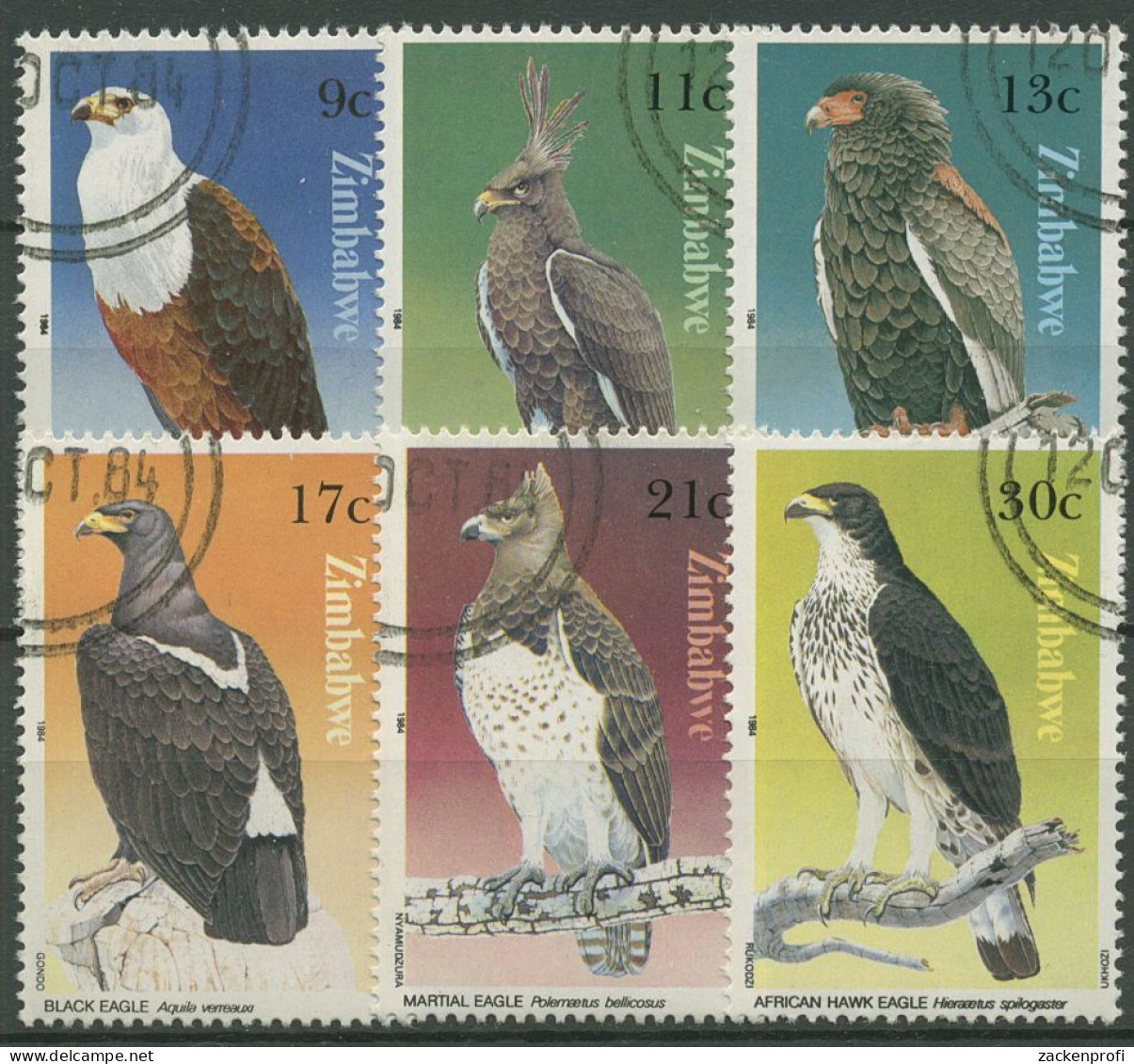 Simbabwe 1984 Greifvögel Kaffernadler Gaukler Schopfadler 297/302 Gestempelt - Zimbabwe (1980-...)