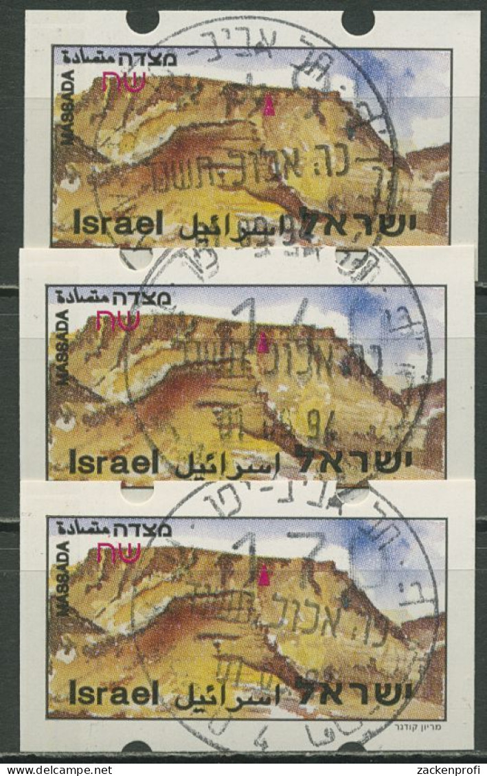 Israel ATM 1994 Massada, Satz 3 Werte (mit Phosphor), ATM 20.1 Y S3 Gestempelt - Franking Labels