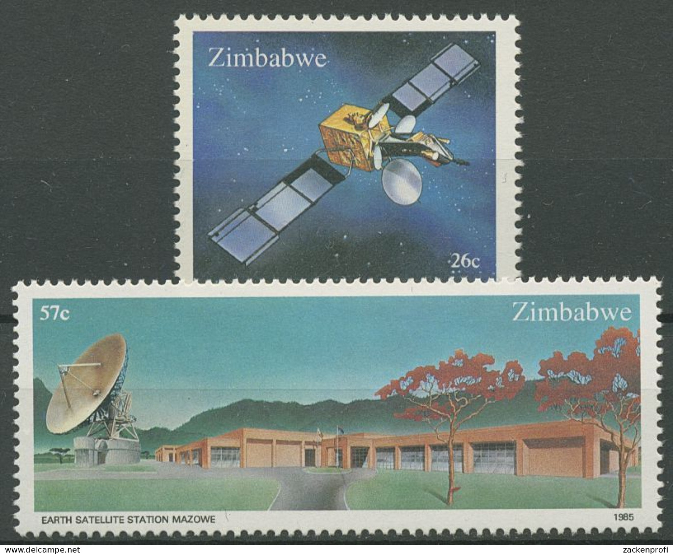 Simbabwe 1985 Erdfunkstelle Mazowe Satellit Intelsat-V 307/08 Postfrisch - Zimbabwe (1980-...)