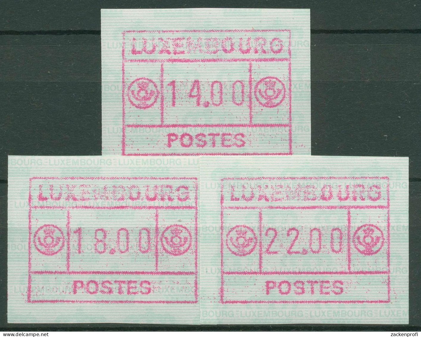 Luxemburg ATM 1992 Automatenmarke Kronen Satz 3 Werte ATM 2c S2 Postfrisch - Frankeervignetten