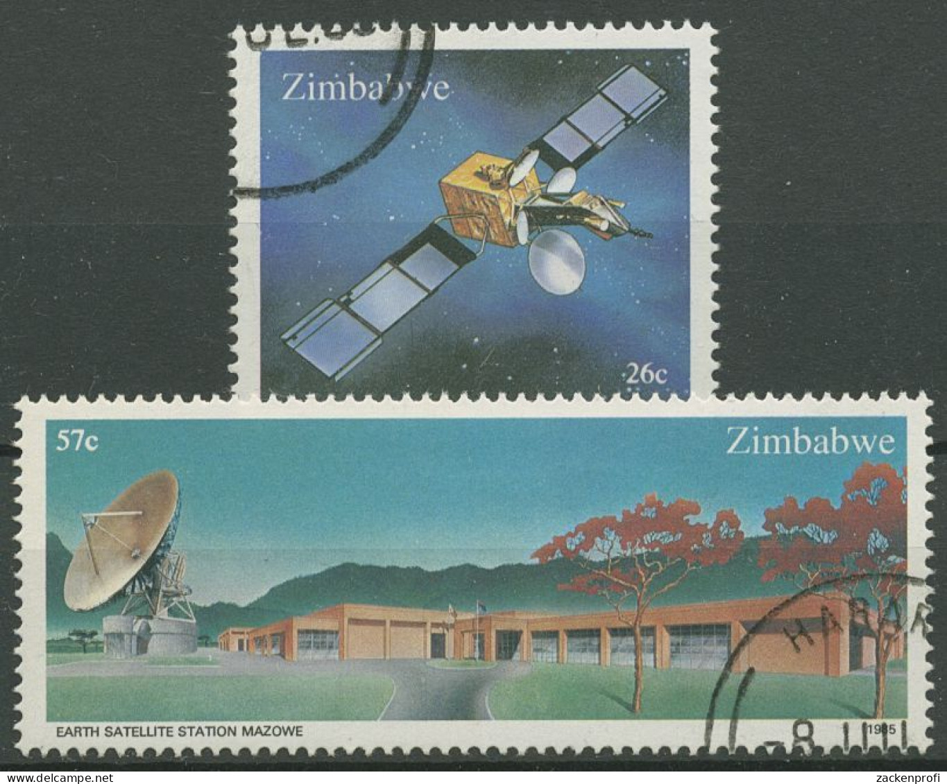 Simbabwe 1985 Erdfunkstelle Mazowe Satellit Intelsat-V 307/08 Gestempelt - Zimbabwe (1980-...)