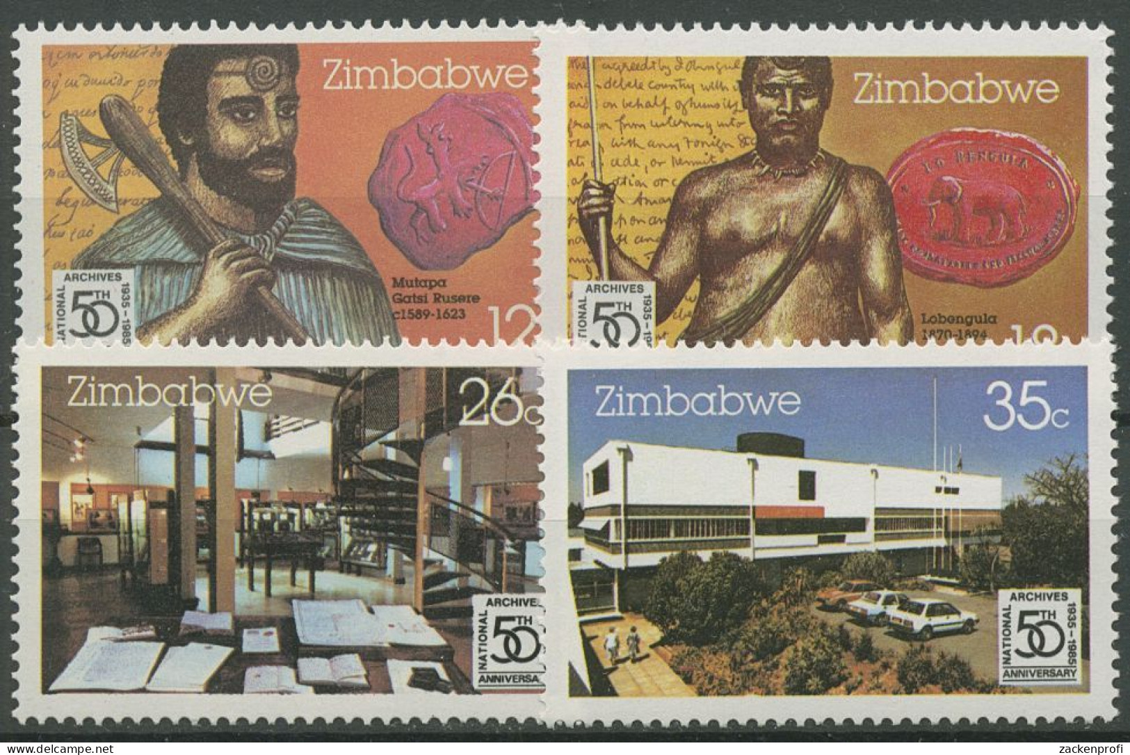 Simbabwe 1985 Nationalarchiv Frühere Herrscher 331/34 Postfrisch - Zimbabwe (1980-...)