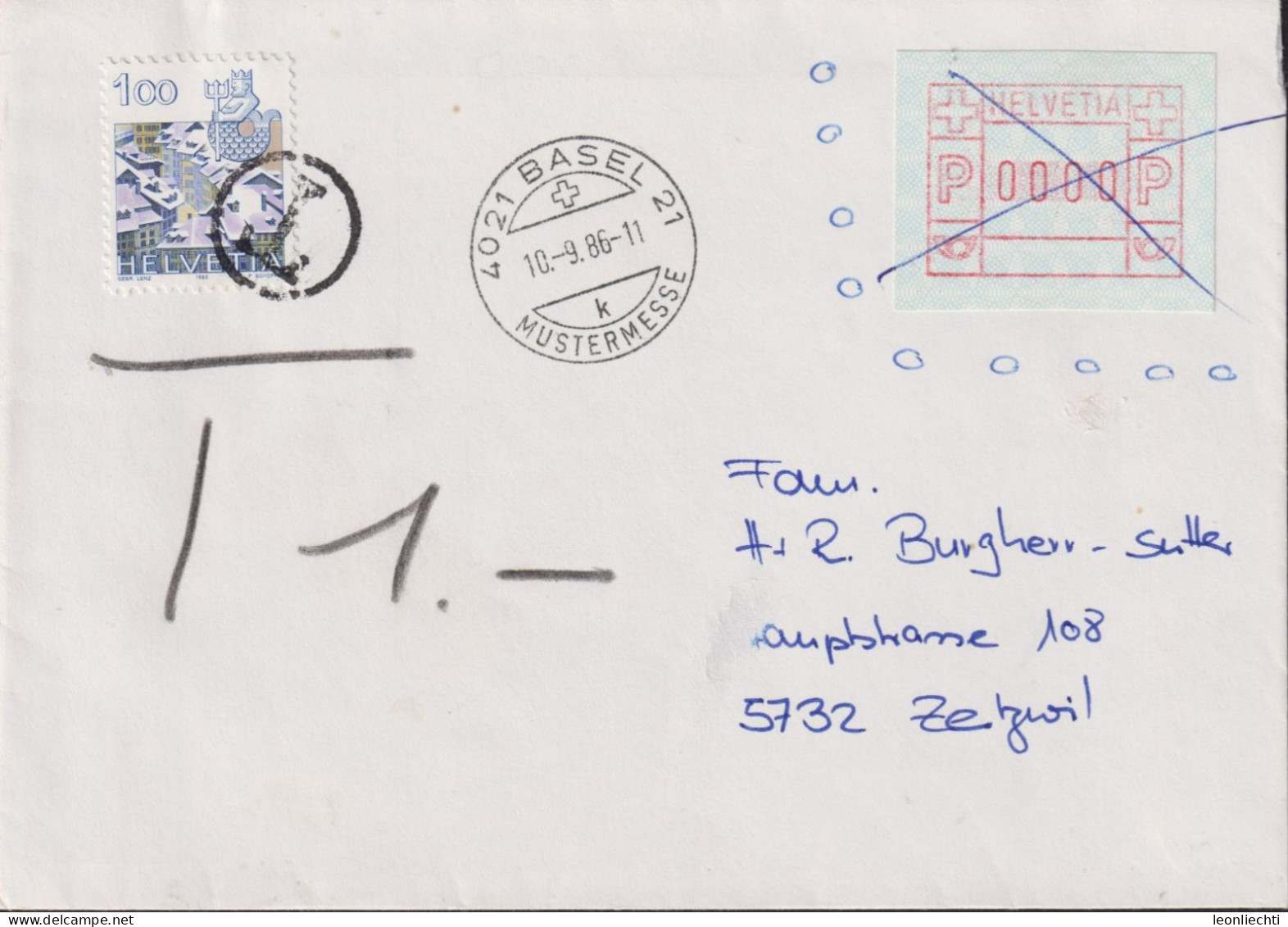 1986 Schweiz, Porto- Brief  Zum:CH 680, Mi:CH 1227, Wassermann - Storia Postale