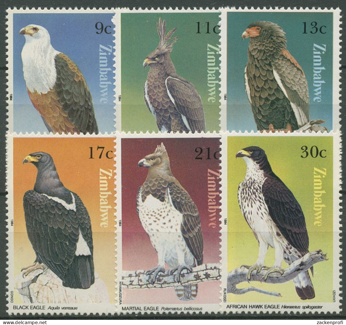 Simbabwe 1984 Greifvögel Kaffernadler Gaukler Schopfadler 297/302 Postfrisch - Zimbabwe (1980-...)