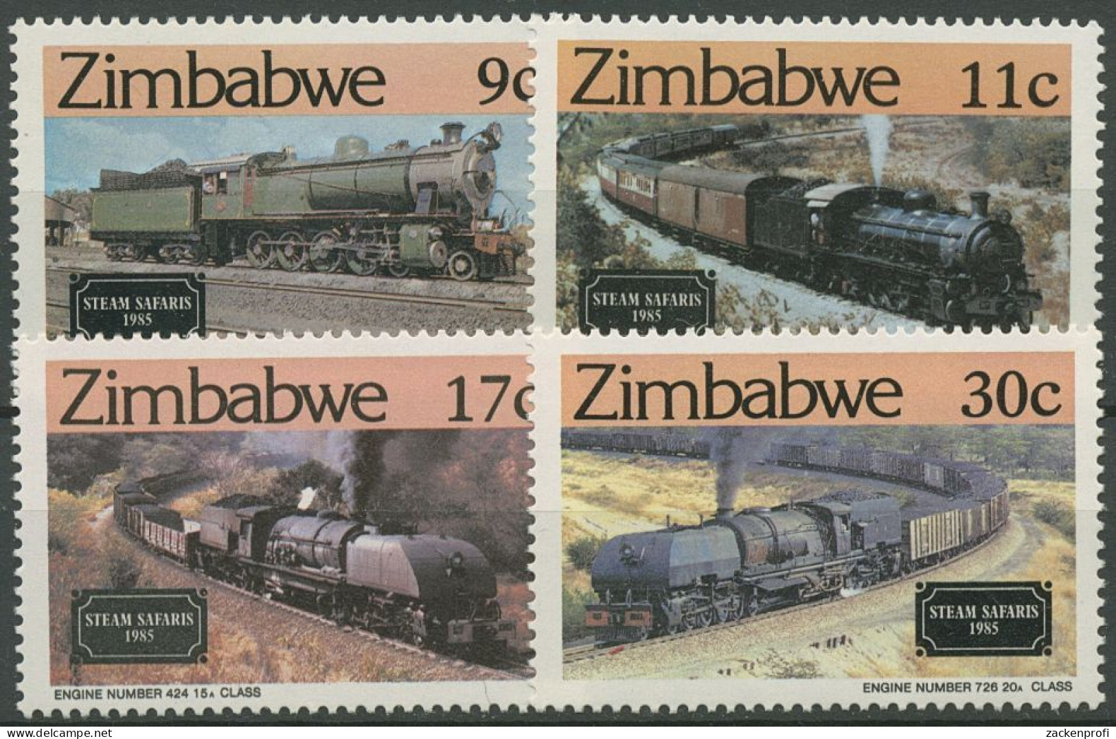 Simbabwe 1985 Eisenbahn Lokomotiven 303/06 Postfrisch - Zimbabwe (1980-...)