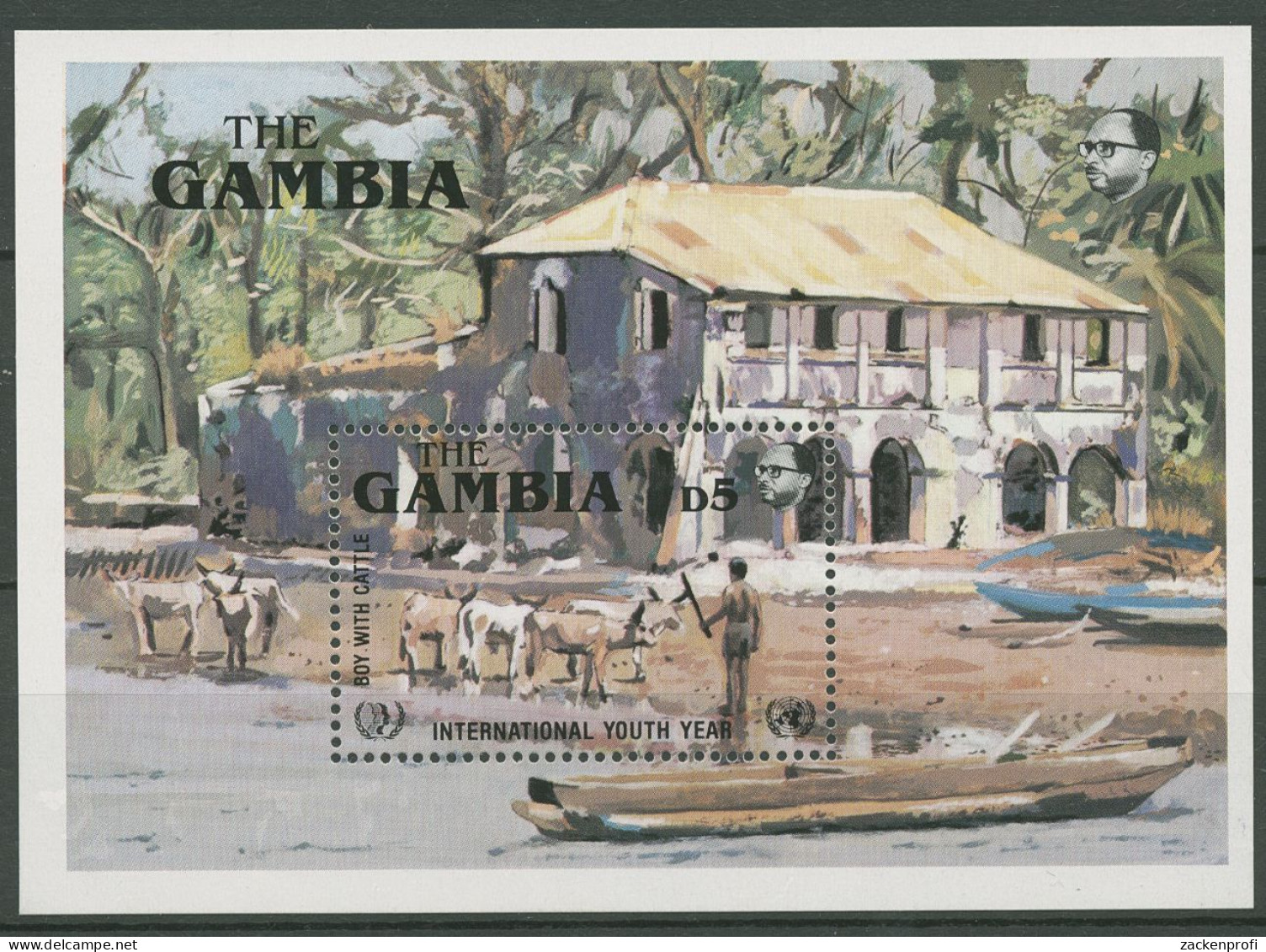 Gambia 1985 Int. Jahr Der Jugend Junge Hütet Rinder Block 20 Postfrisch (C40724) - Gambie (1965-...)