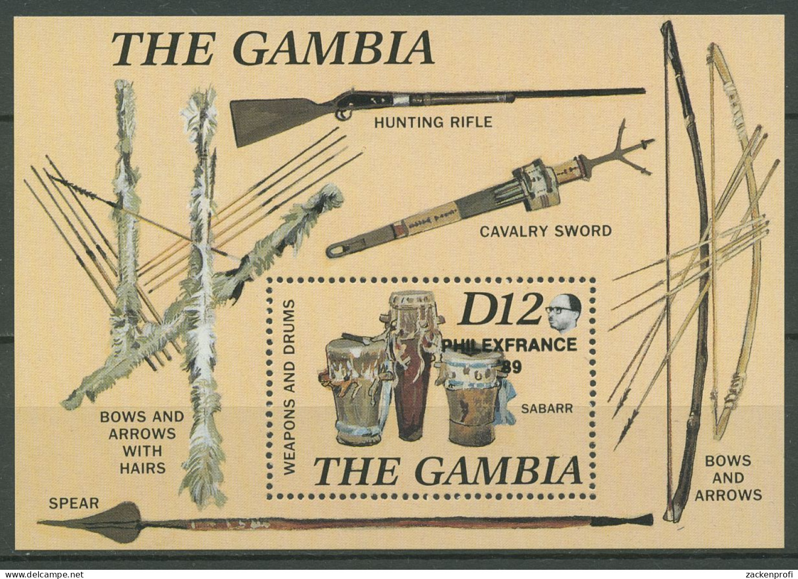 Gambia 1989 PHILEXFRANCE Musikinstrumente Block 69 Postfrisch (C40733) - Gambia (1965-...)