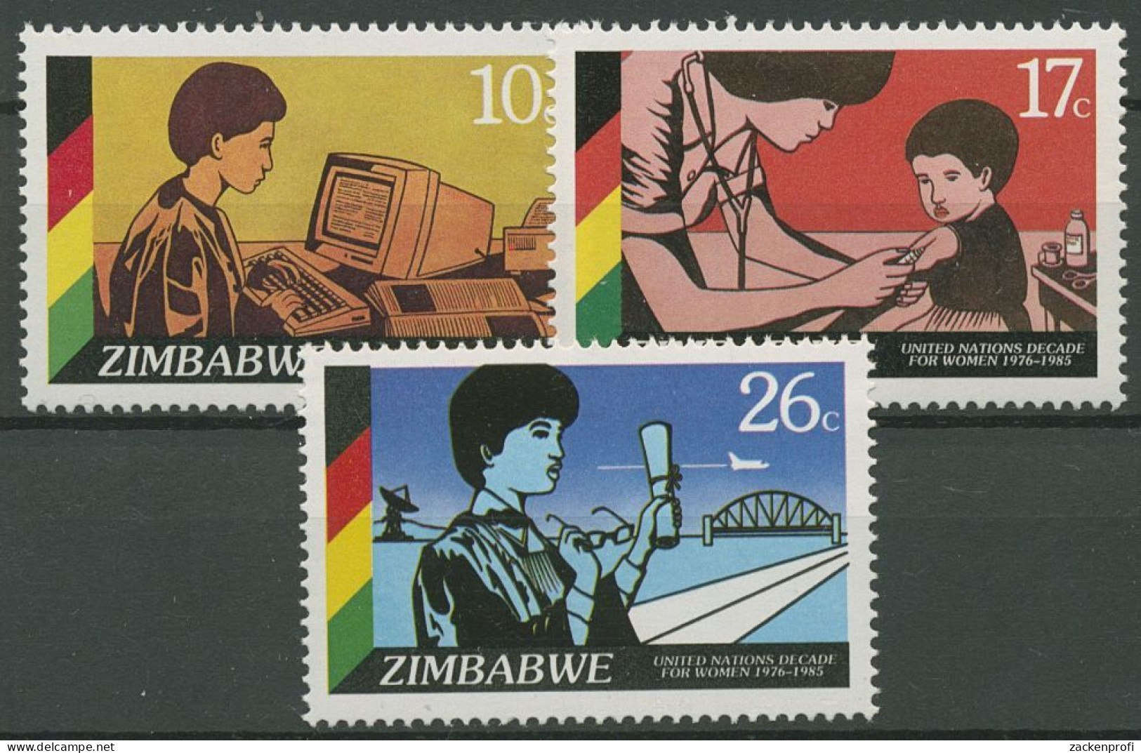 Simbabwe 1985 Frauendekade D. Vereinten Nationen UNO Studentin 335/37 Postfrisch - Zimbabwe (1980-...)