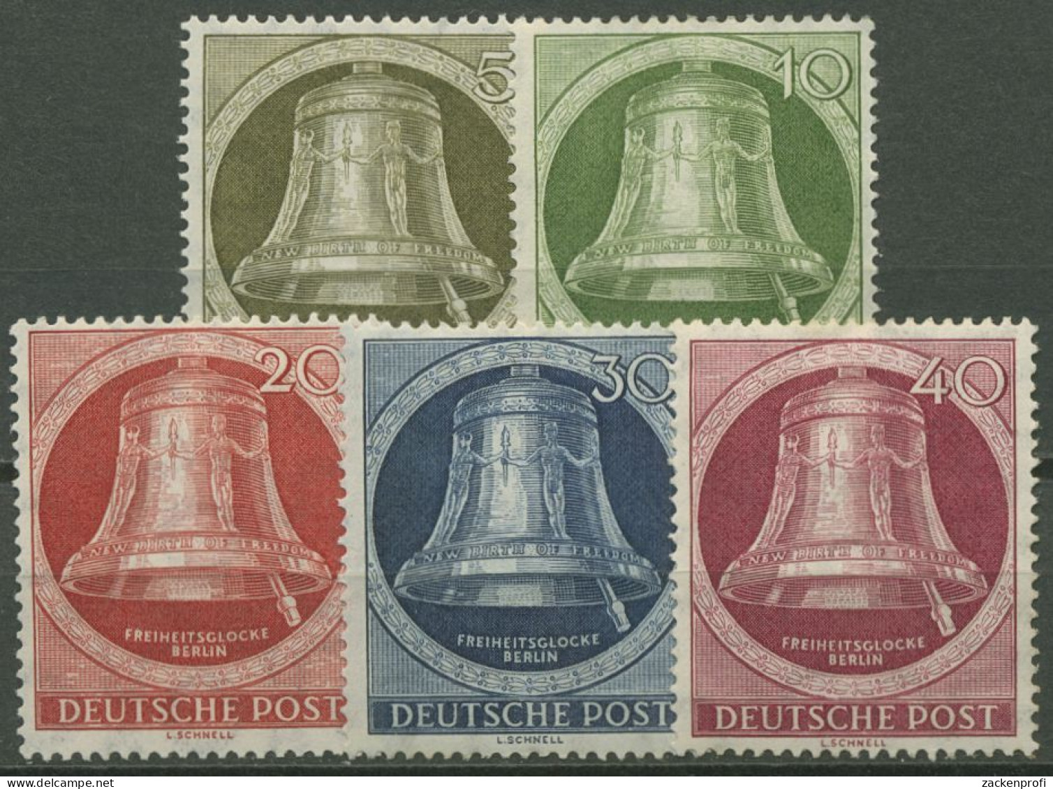 Berlin 1951 Freiheitsglocke Klöppel Rechts 82/86 Mit Neugummierung (R80929) - Unused Stamps
