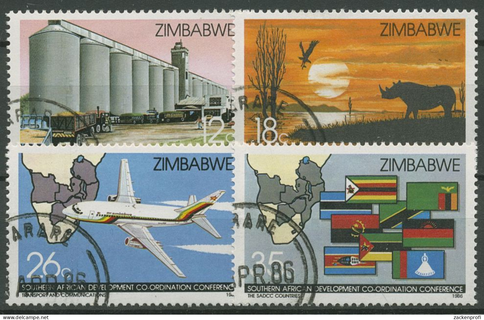 Simbabwe 1986 Entwicklung Des Südl. Afrikas Getreidesilo 340/43 Gestempelt - Zimbabwe (1980-...)