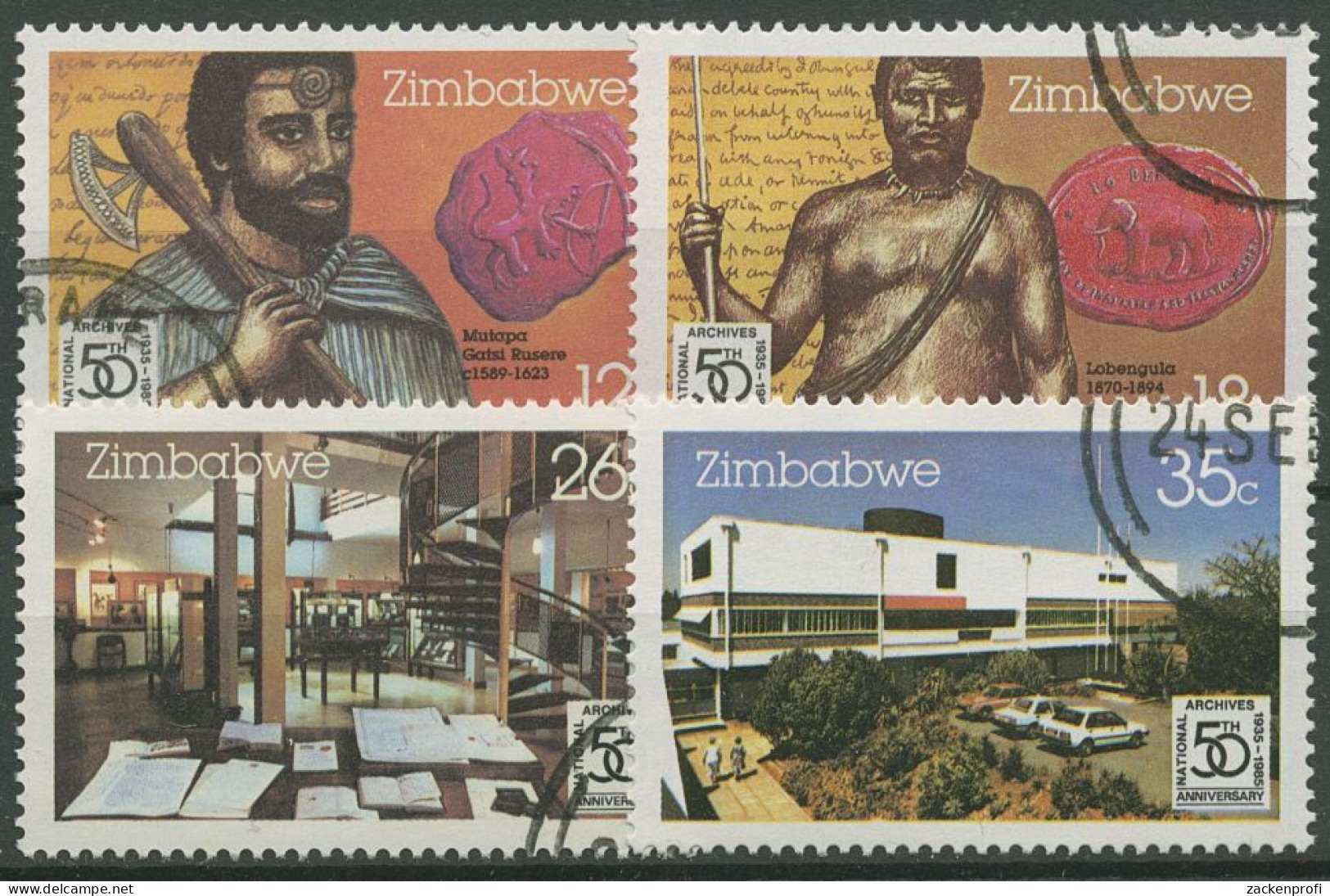 Simbabwe 1985 Nationalarchiv Frühere Herrscher 331/34 Gestempelt - Zimbabwe (1980-...)
