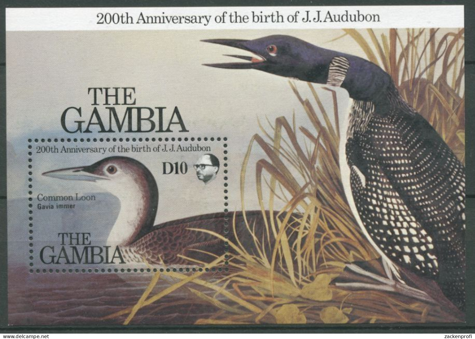 Gambia 1985 Geburtstag Audubons Vögel Eistaucher Block 13 Postfrisch (C23784) - Gambia (1965-...)