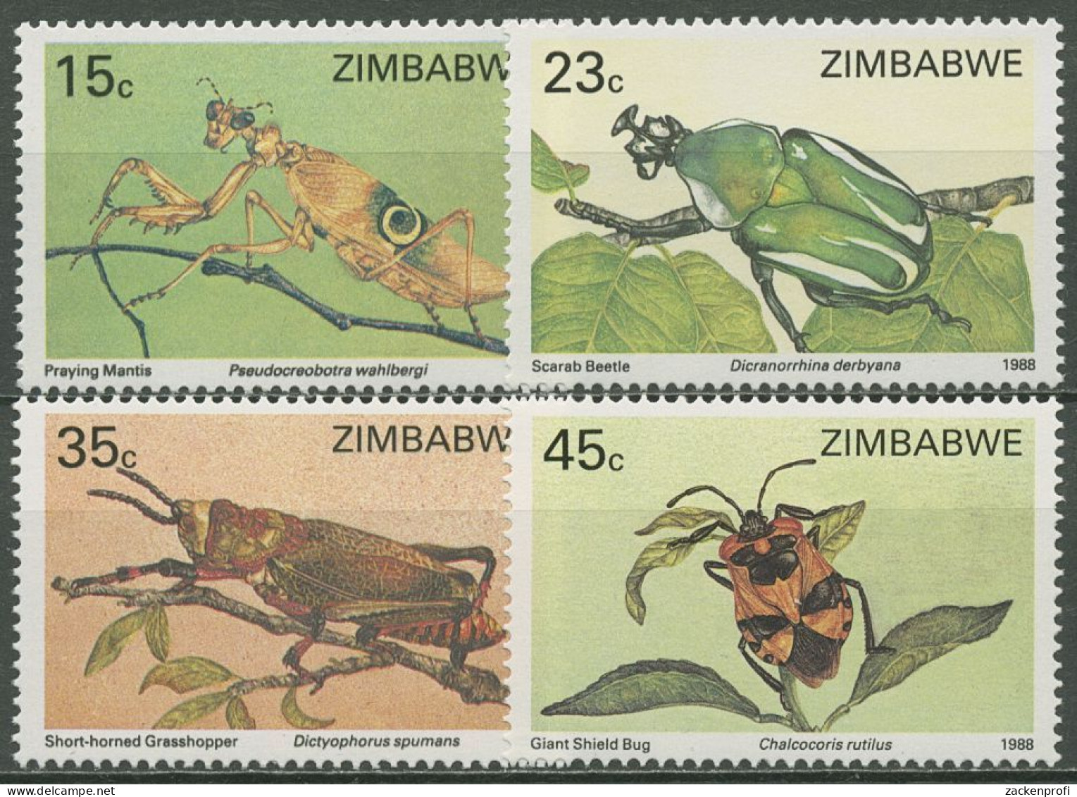 Simbabwe 1988 Insekten Gottesanbeterin Käfer Wanze 374/77 Postfrisch - Zimbabwe (1980-...)