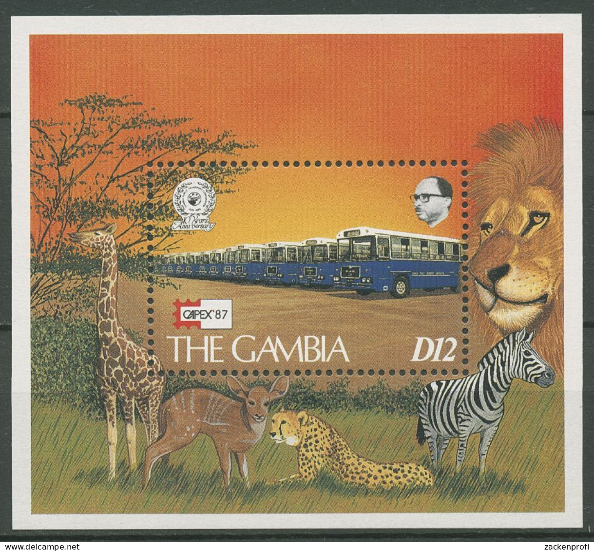 Gambia 1987 CAPEX Omnibusse Tiere Block 37 Postfrisch (C40734) - Gambie (1965-...)