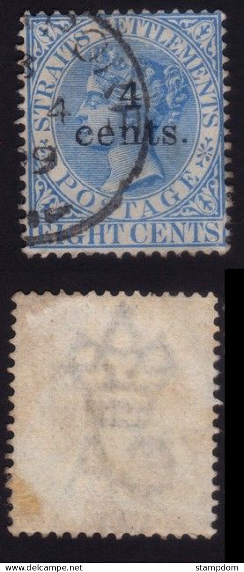 STRAITS SETTLEMENTS 1899 4c Surch On 8c Ultra Wmk.CROWN CA Sc#91a - USED @N549 - Straits Settlements