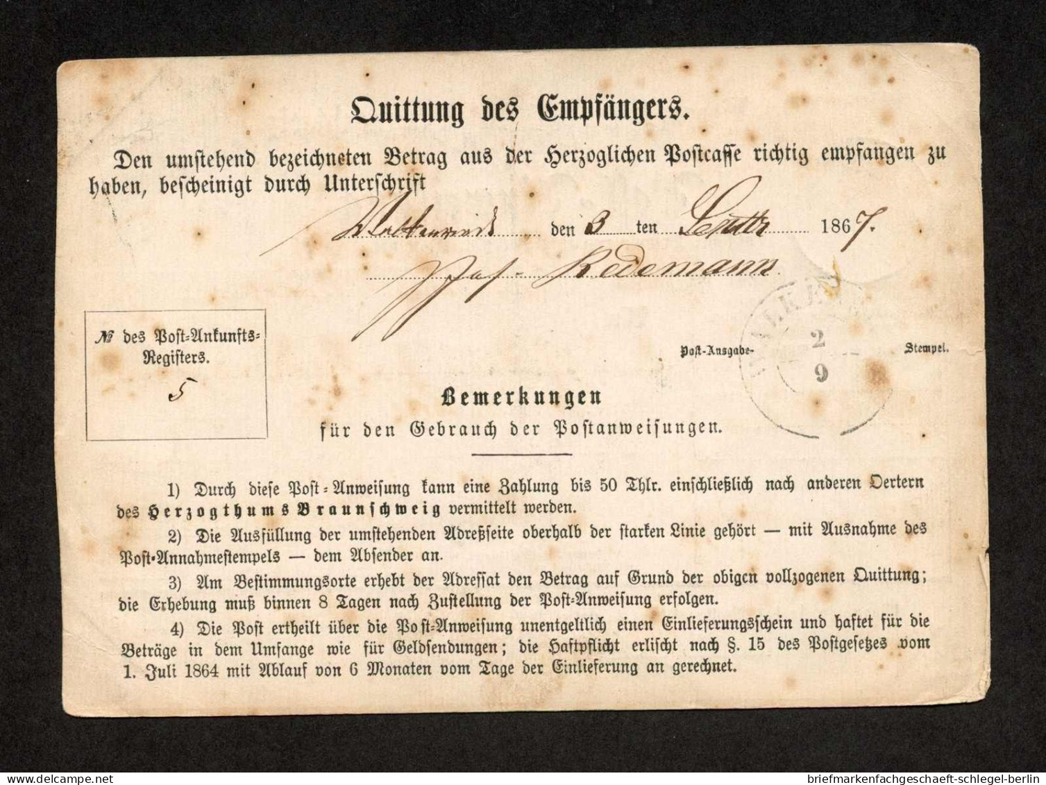 Altdeutschland Braunschweig, 1867, Brief - Brunswick
