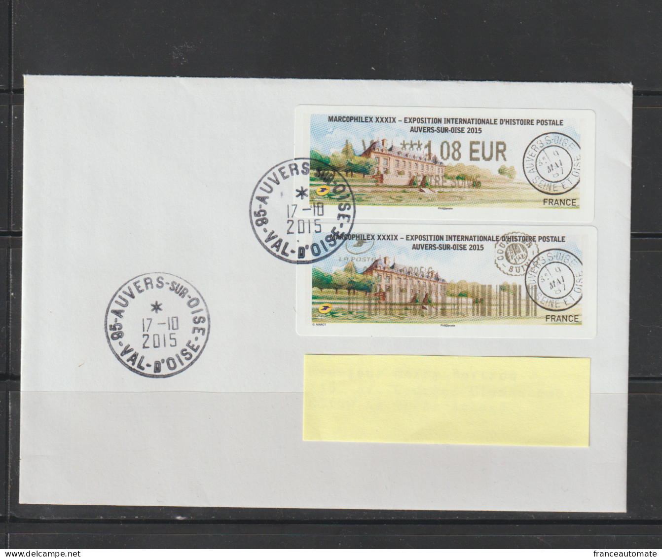 2 Atms,  Lisa 2, MARCOPHILEX 2015, Auvers Sur Oise, LETTRE, FDC, LV SUIVIE 1.08€, Tad,  VAN GOGH, 17 Et 18 Octobre 2015 - 2010-... Illustrated Franking Labels