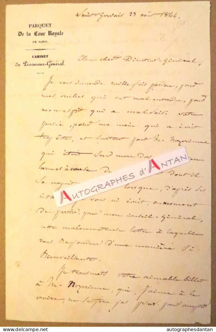 ● L.A.S 1844 Michel HEBERT Magistrat Homme Politique - Granville Asnières Château Saint-Gervais Eure - Lettre Autographe - Político Y Militar