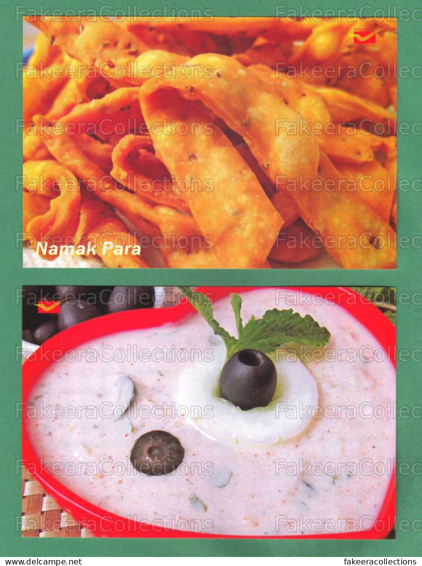 INDIA 2023 Inde Indien - INDIAN CUISINES Picture Post Card - Namak Para & Olive Cucumber Mint Raita - Postcards, Food - Recettes (cuisine)