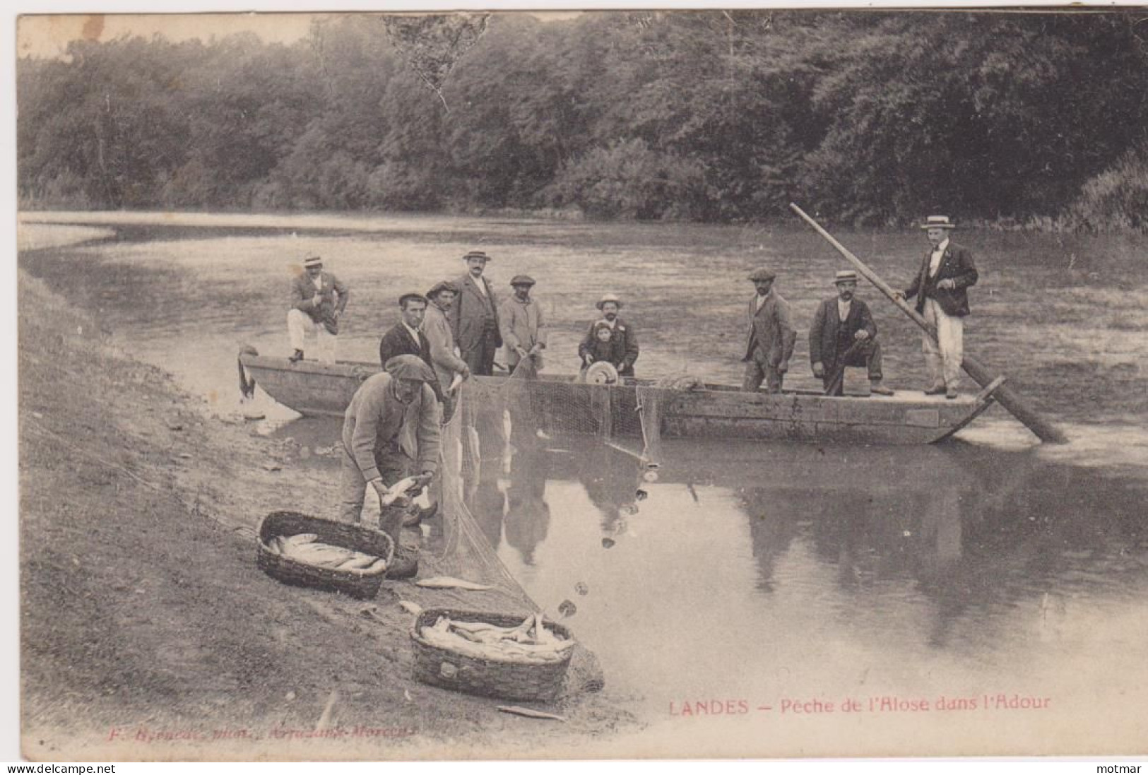 Landes, Pêche De L'alose Dans L'Adour, éditeur Bernède -voyagée En 1910- Pêcheurs ; Poissons ; Filets - Altri & Non Classificati