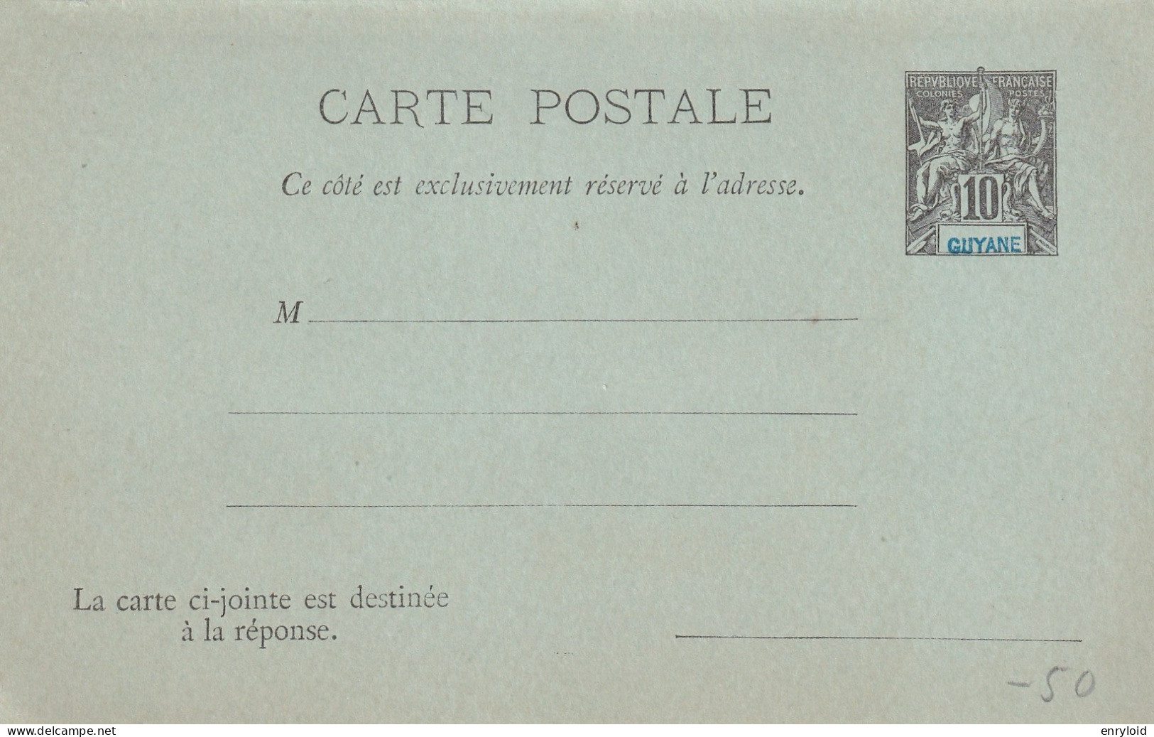 Guyane Colonies Francaise Entier Postes 10 C. Carte - Lettre Rèponse - Briefe U. Dokumente