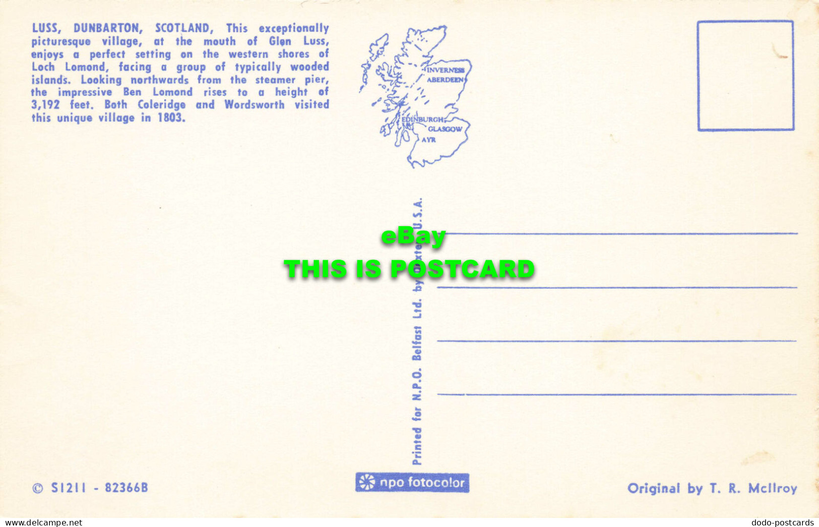 R573514 Luss. Dunbarton. Scotland. N. P. O. Belfast. Dexter. T. R. Mcllroy - Monde