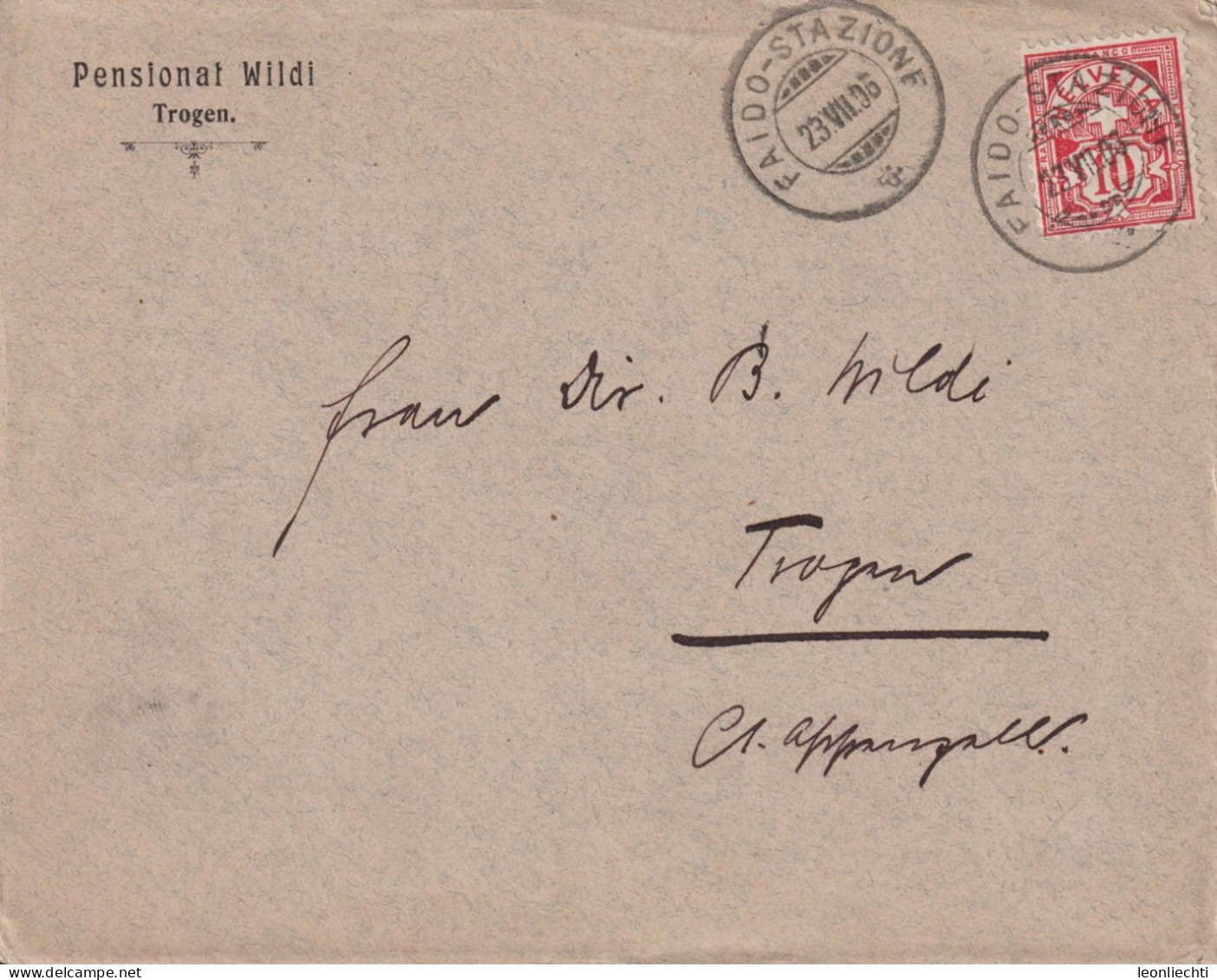 1894-1906 Schweiz, Brief  Zum:CH 61B, Mi:CH 54y, Ziffermuster, FAIDO-STAZIONE, Pensionat Wildi Trogen - Lettres & Documents