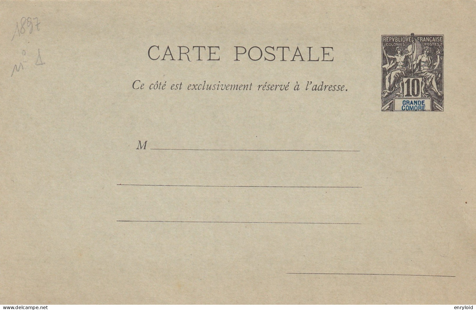 Grande Comore Colonies Francaise Entier Postes 10 C. Carte - Lettre - Covers & Documents