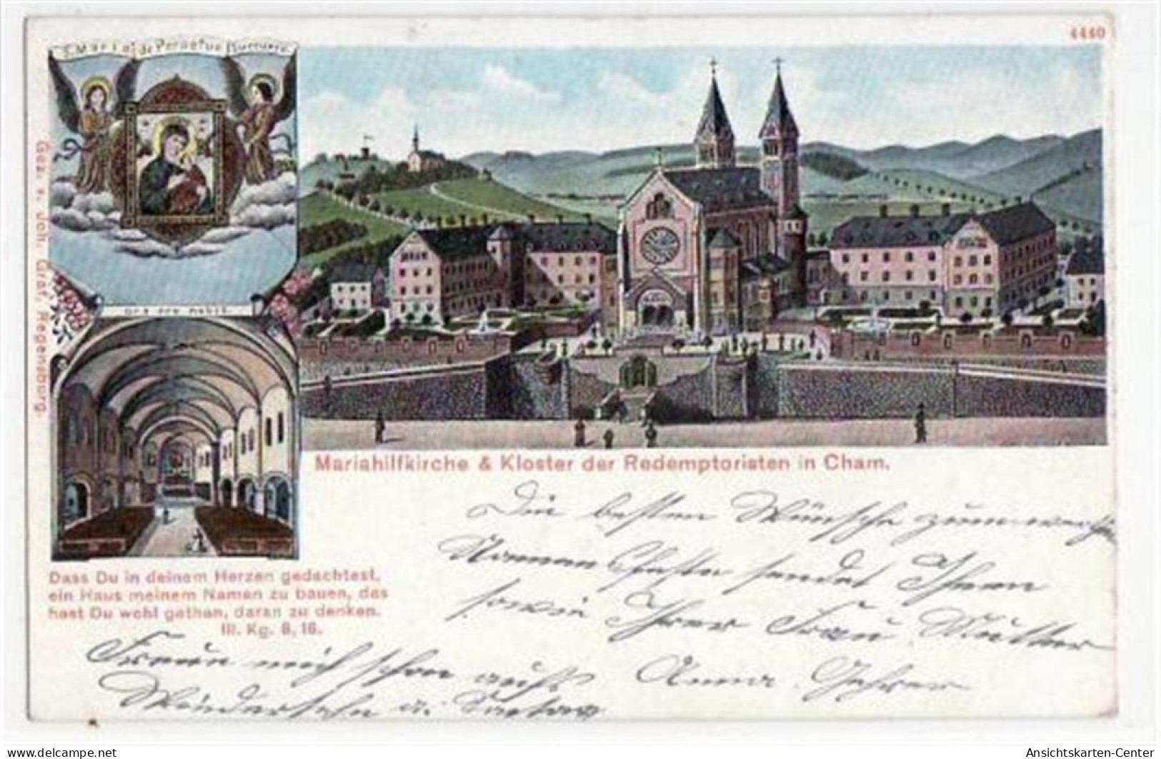 39047006 - Cham, Lithographie Mit Mariahilfkirche U. Kloster Der Redemptoristen Gelaufen Von 1905. Leichter Bug Oben Li - Otros & Sin Clasificación