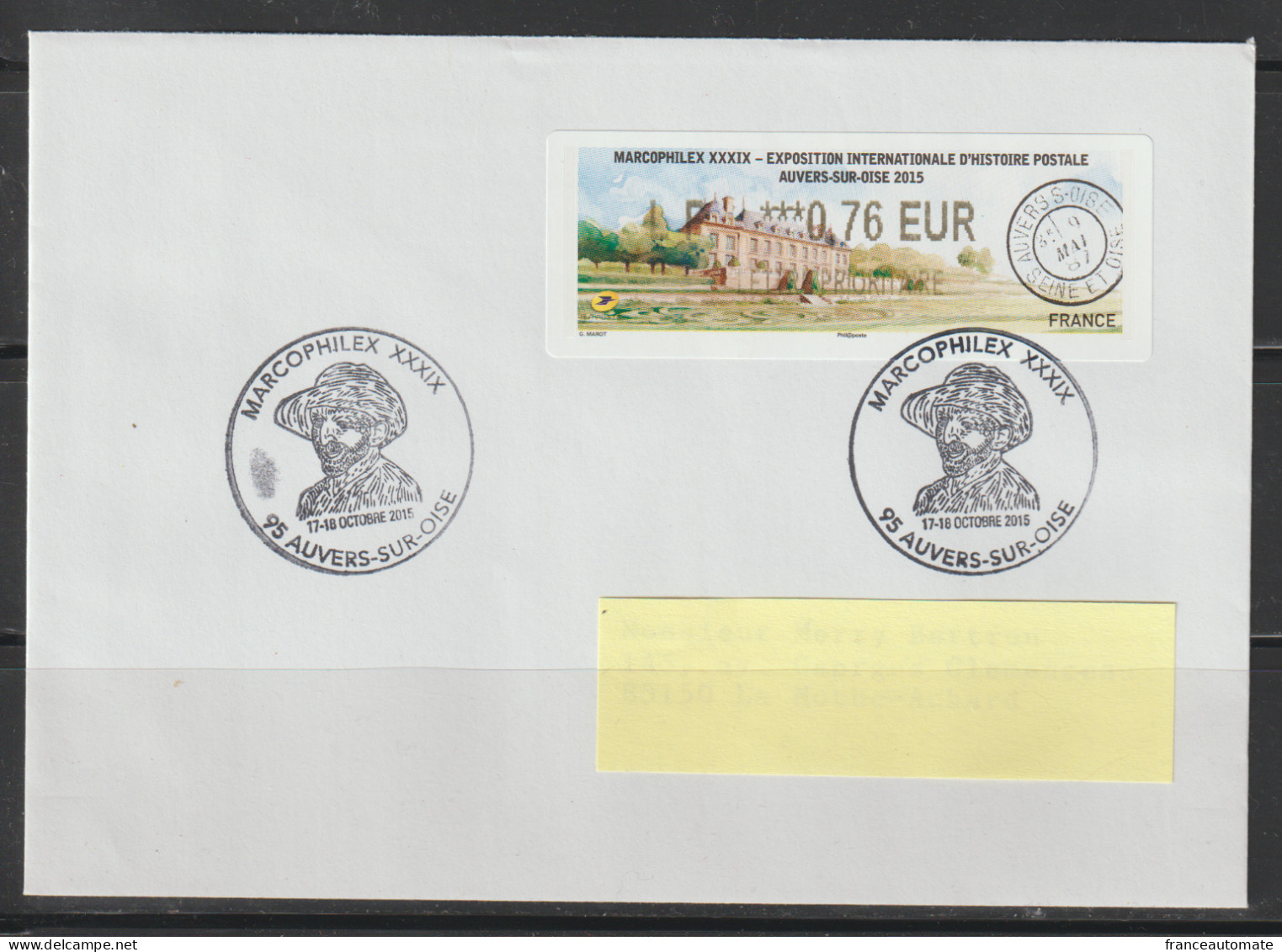 Atm, Lisa 2, MARCOPHILEX 2015, Auvers Sur Oise, LETTRE, FDC, LP 0.76€, Tad ILLUSTRE, VAN GOGH, 17 Et 18 Octobre 2015 - 2010-... Illustrated Franking Labels