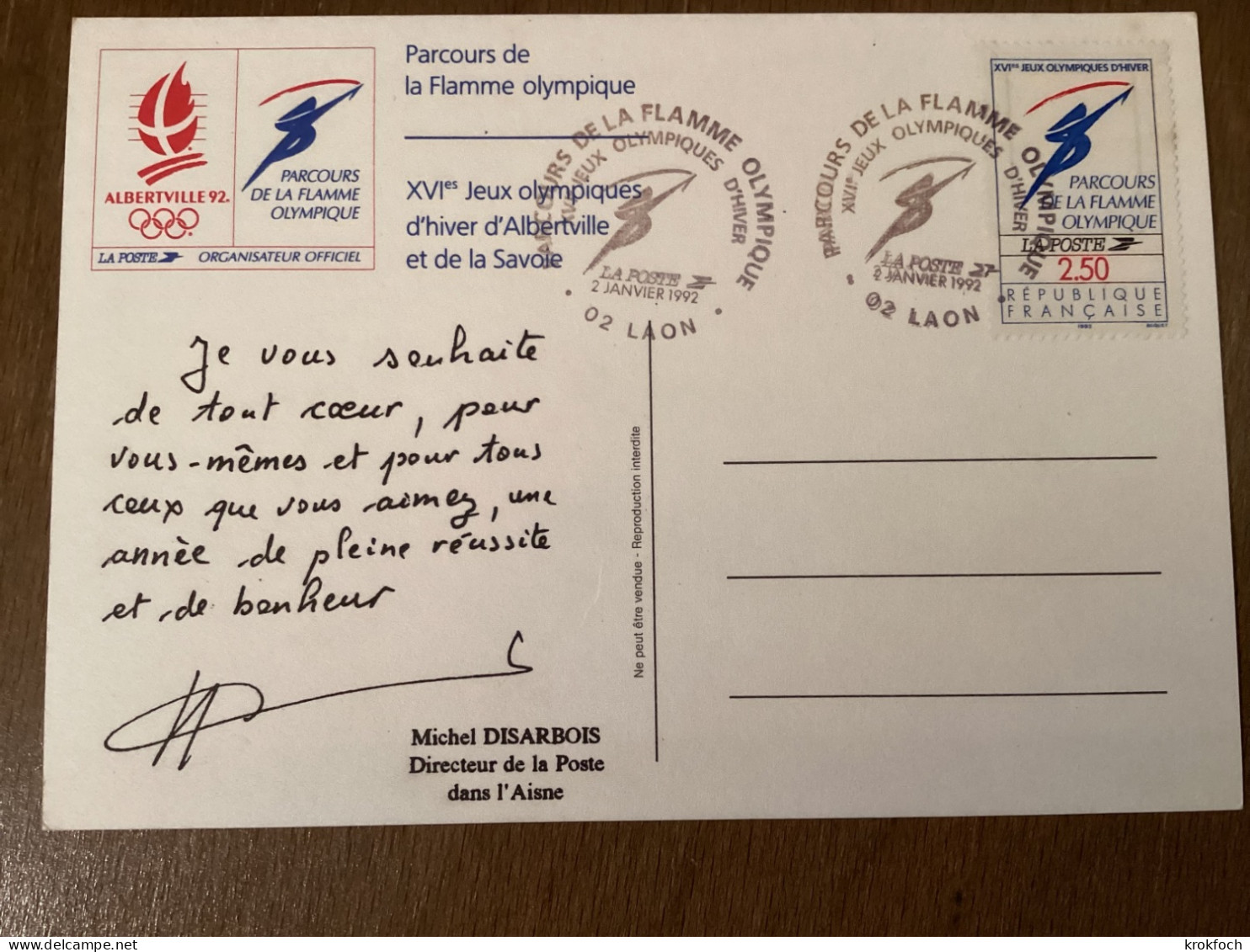 Laon 1992 - BT Flamme Olympique JO Albertville - Commemorative Postmarks