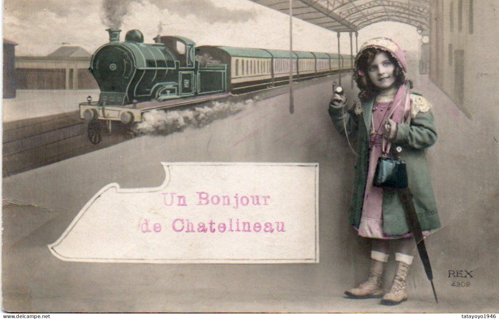 Un Bonjour De Chatelineau  Avec Train Voyagé En 1912 - Charleroi