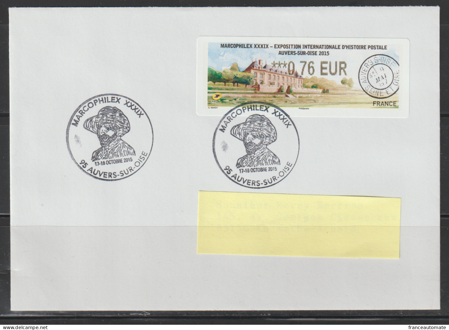 Atm, Lisa 2, MARCOPHILEX 2015, Auvers Sur Oise, LETTRE, FDC, 0.76€, Tad ILLUSTRE, VAN GOGH, 17 Et 18 Octobre 2015 - 2020-…