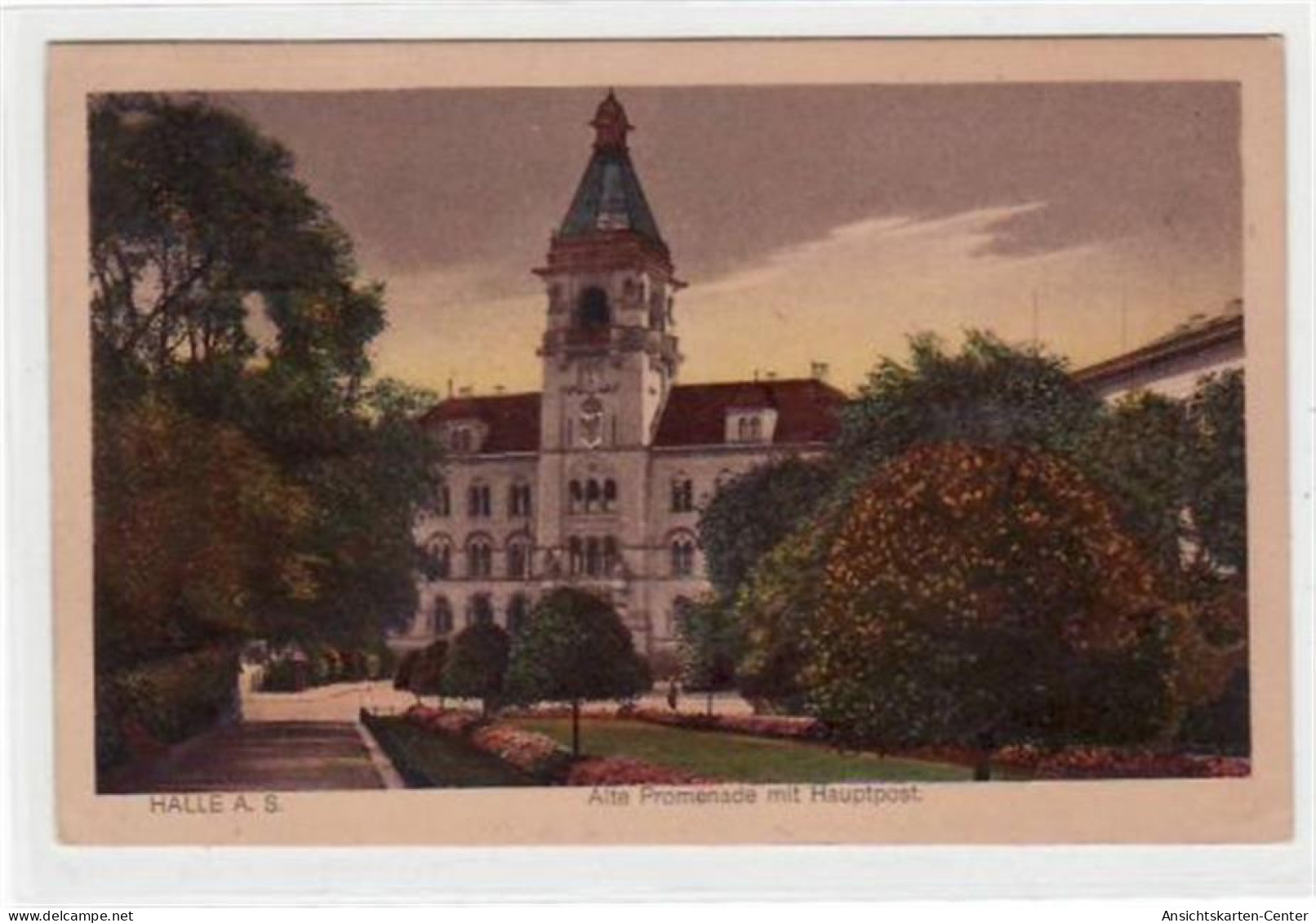 39010306 - Halle Mit Alter Promenade Und Hauptpost Gelaufen Von 1921, Marke Entfernt. Kleine Anhaftung Rueckseite Oben  - Halle (Saale)