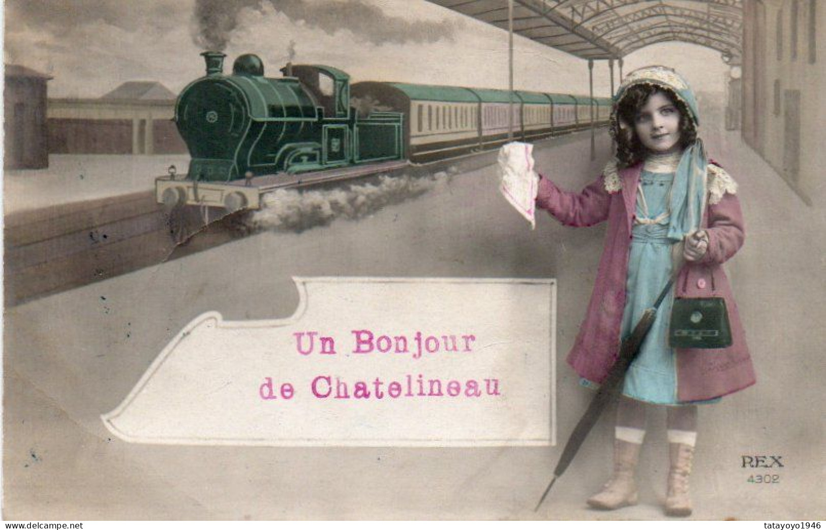 Un Bonjour De Chatelineau  Avec Train Voyagé En 1912 - Charleroi