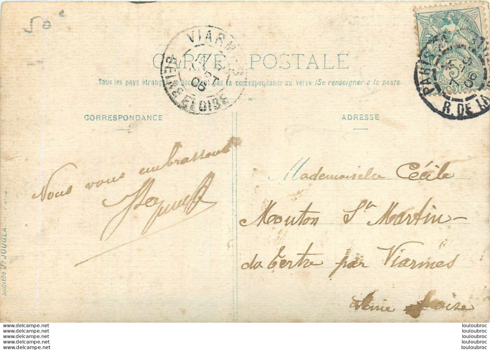 CARTE PHOTO AVEC CACHET DE DEPART DE PARIS  EN 1906 - Da Identificare