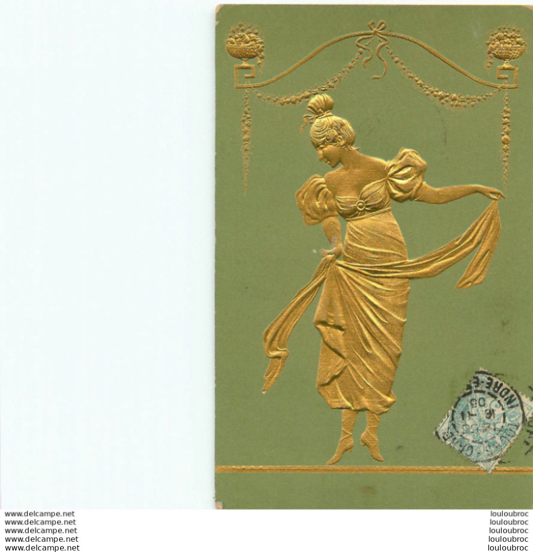 FEMME EN RELIEF DORE SUR FOND VERT 1906 - 1900-1949