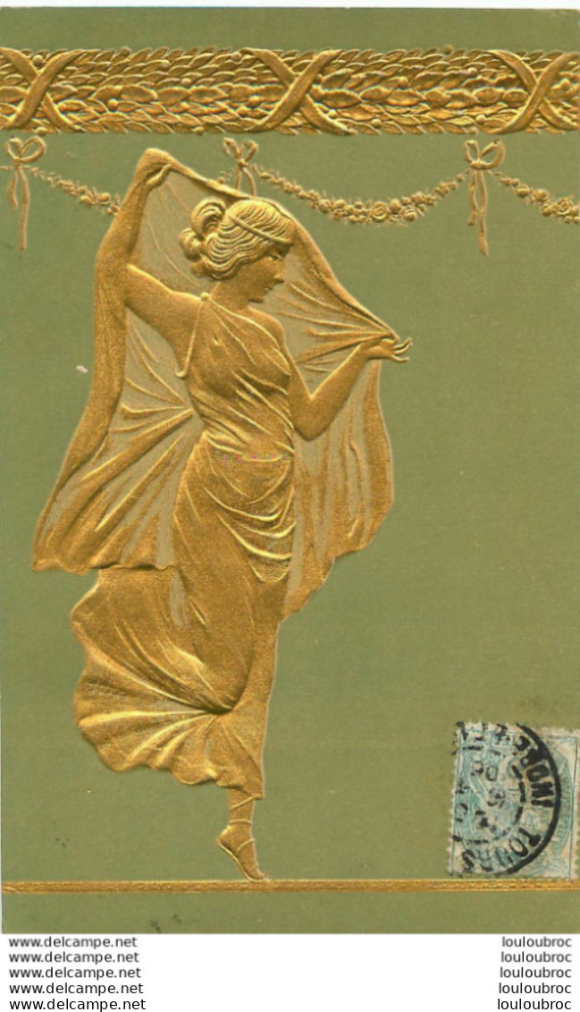 FEMME EN RELIEF DORE SUR FOND VERT 1906  R1 - 1900-1949