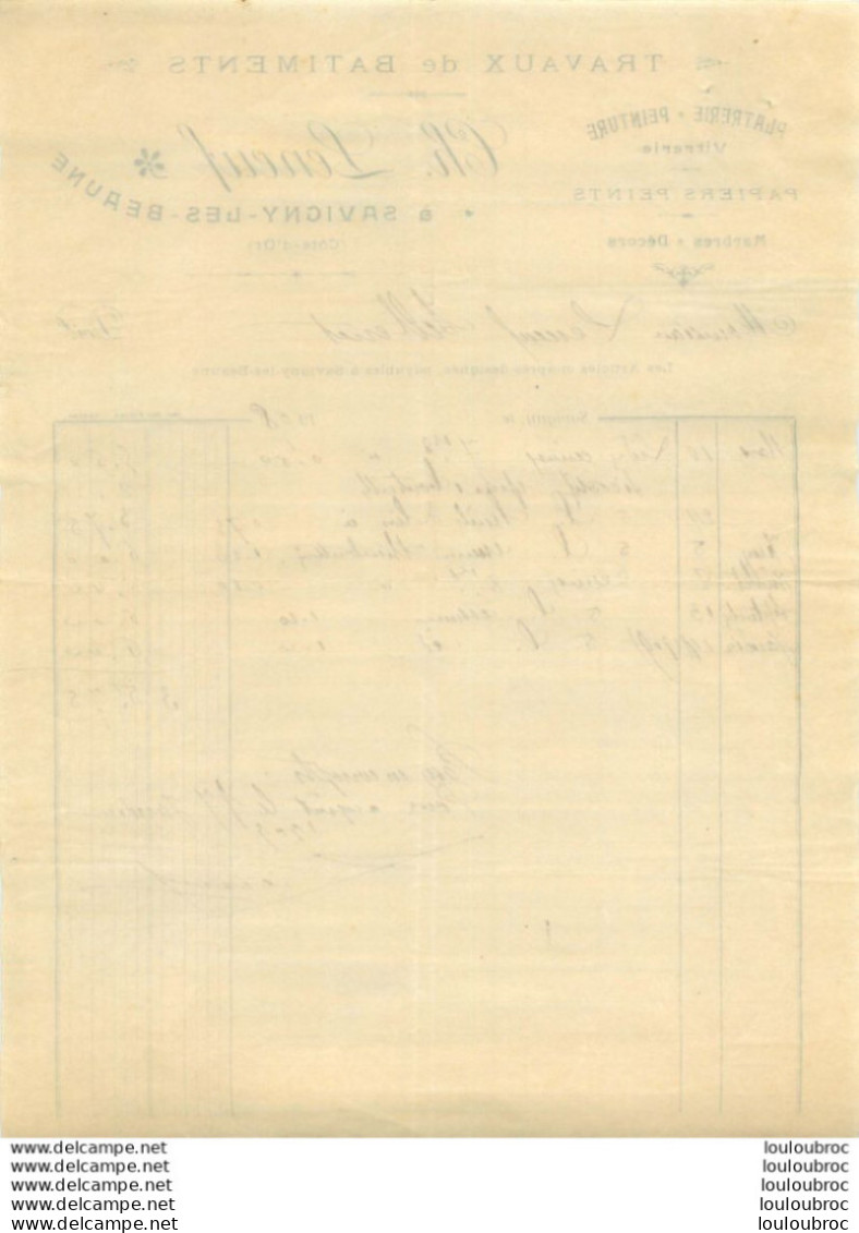 SAVIGNY LES BEAUNE 1908 CH.  LENEUF TRAVAUX DE BATIMENTS - 1900 – 1949