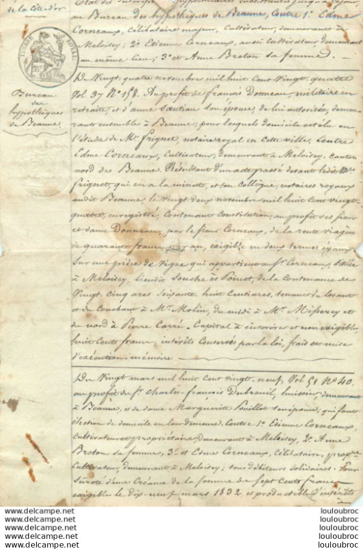 BEAUNE 1829  AVEC CACHET TIMBRE ROYAL - Cachets Généralité