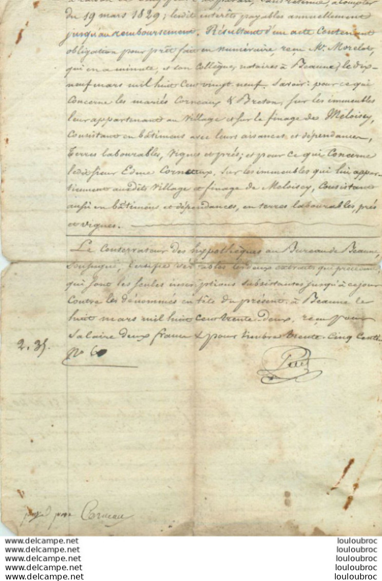 BEAUNE 1829  AVEC CACHET TIMBRE ROYAL - Cachets Généralité