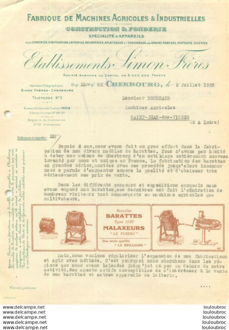 CHERBOURG 1925 ETS SIMON FRERES FABRIQUE DE MACHINES AGRICOLES ET INDUSTRIELLES - 1900 – 1949