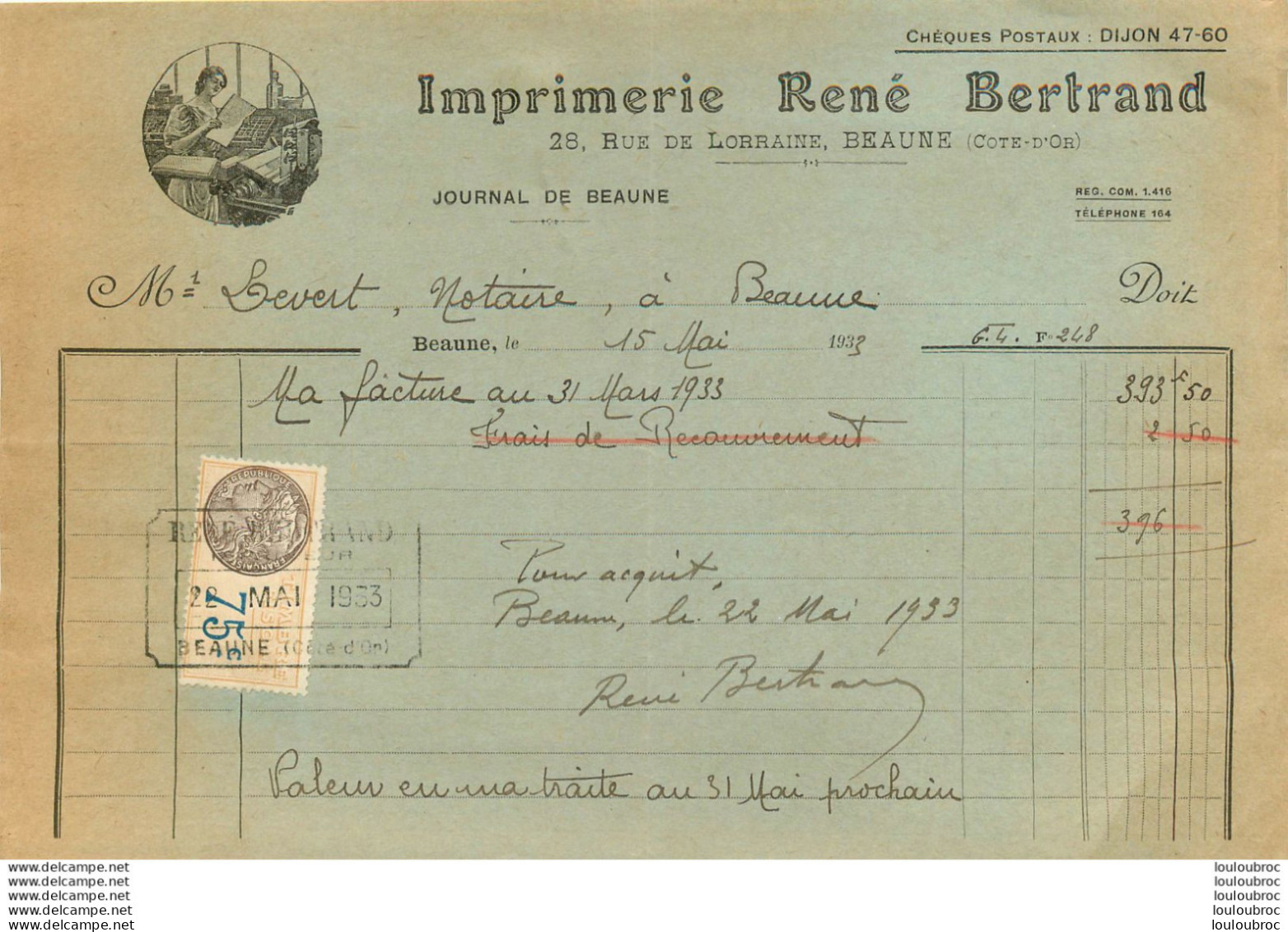 BEAUNE 1903  IMPRIMERIE RENE BERTRAND - 1900 – 1949