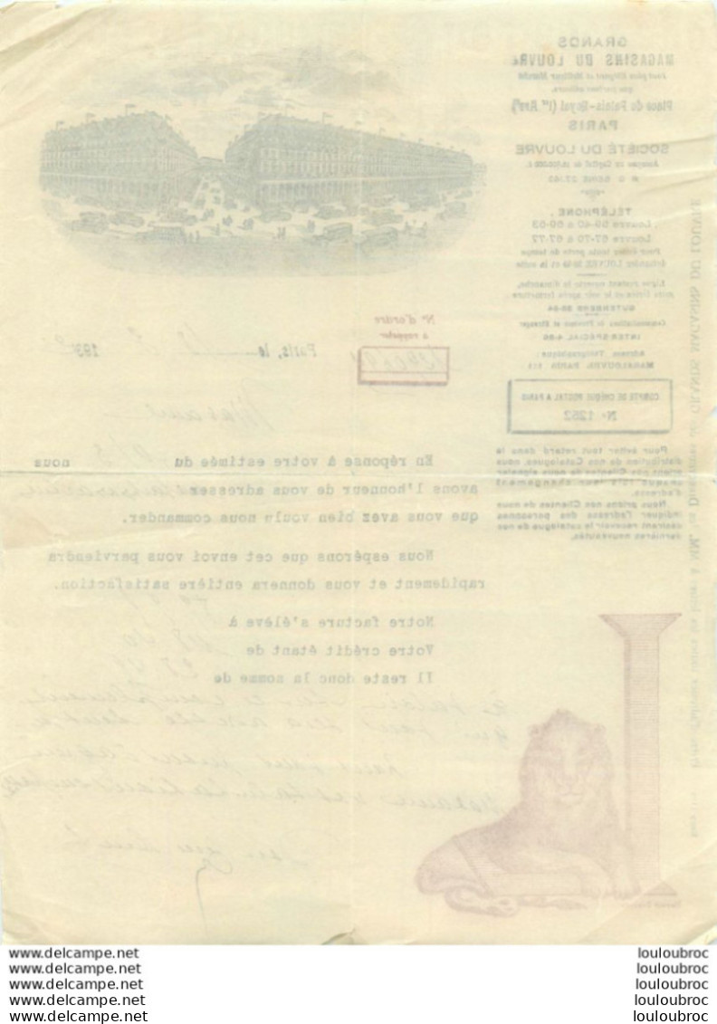 PARIS 1932 GRANDS MAGASINS DU LOUVRE COURRIER ET ENVELOPPE - 1900 – 1949